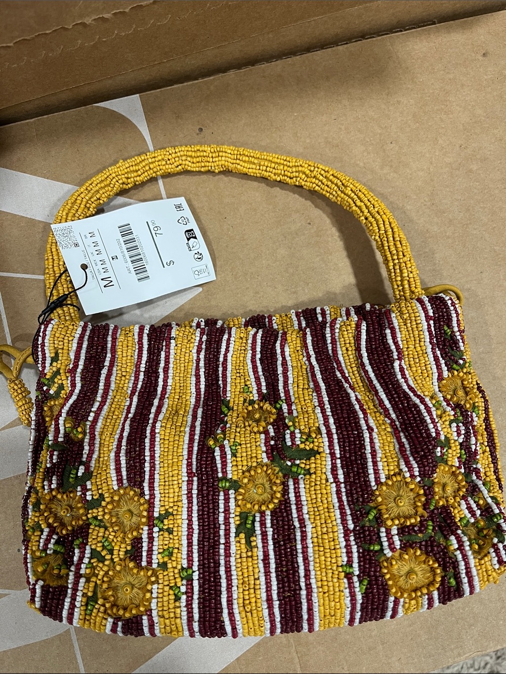 Zara Beaded Shoulder Bag in Mustard & Burgundy